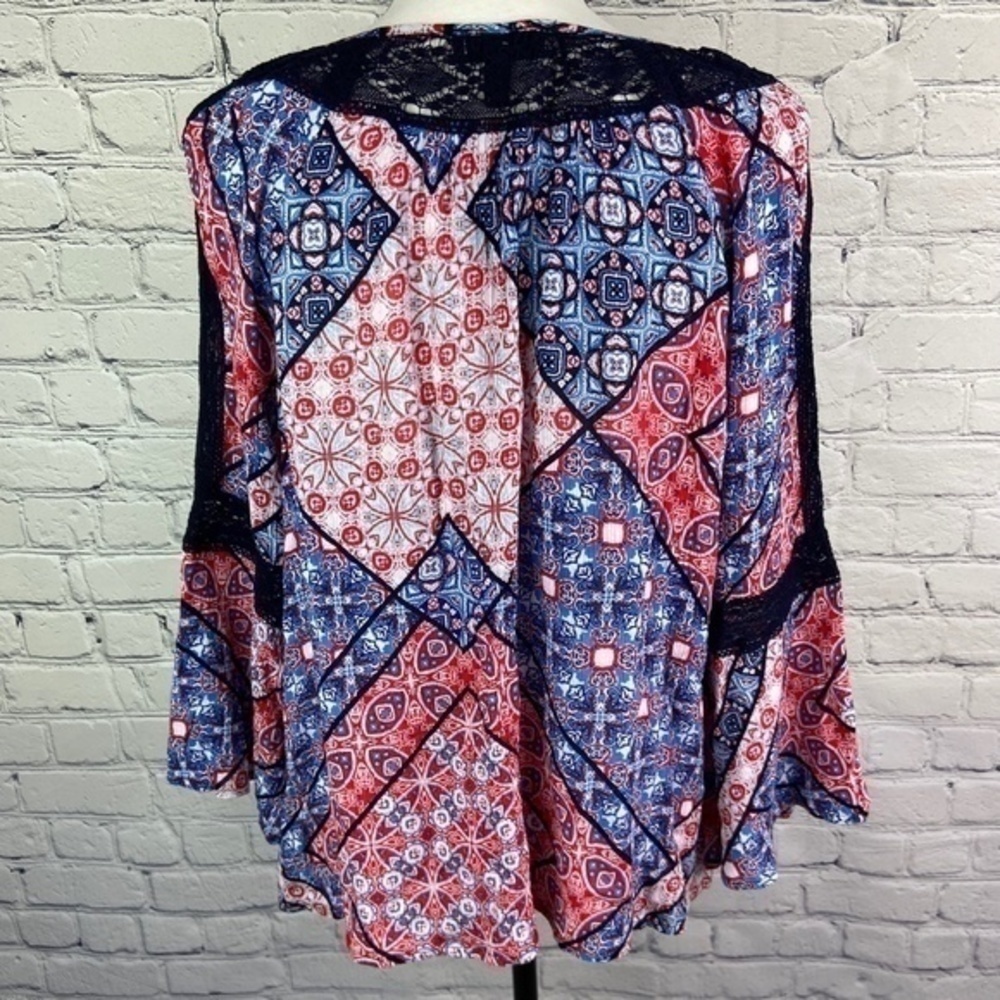 Jessica Simpson‎ Blouse Top Bandana Alaya Sheer Lace Boho Peasant Top Size L - Picture 12 of 16